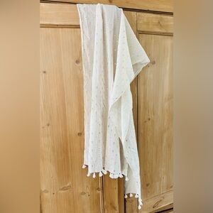J Crew Cotton Tassel Scarf Wrap Shawl Cream and Gold
